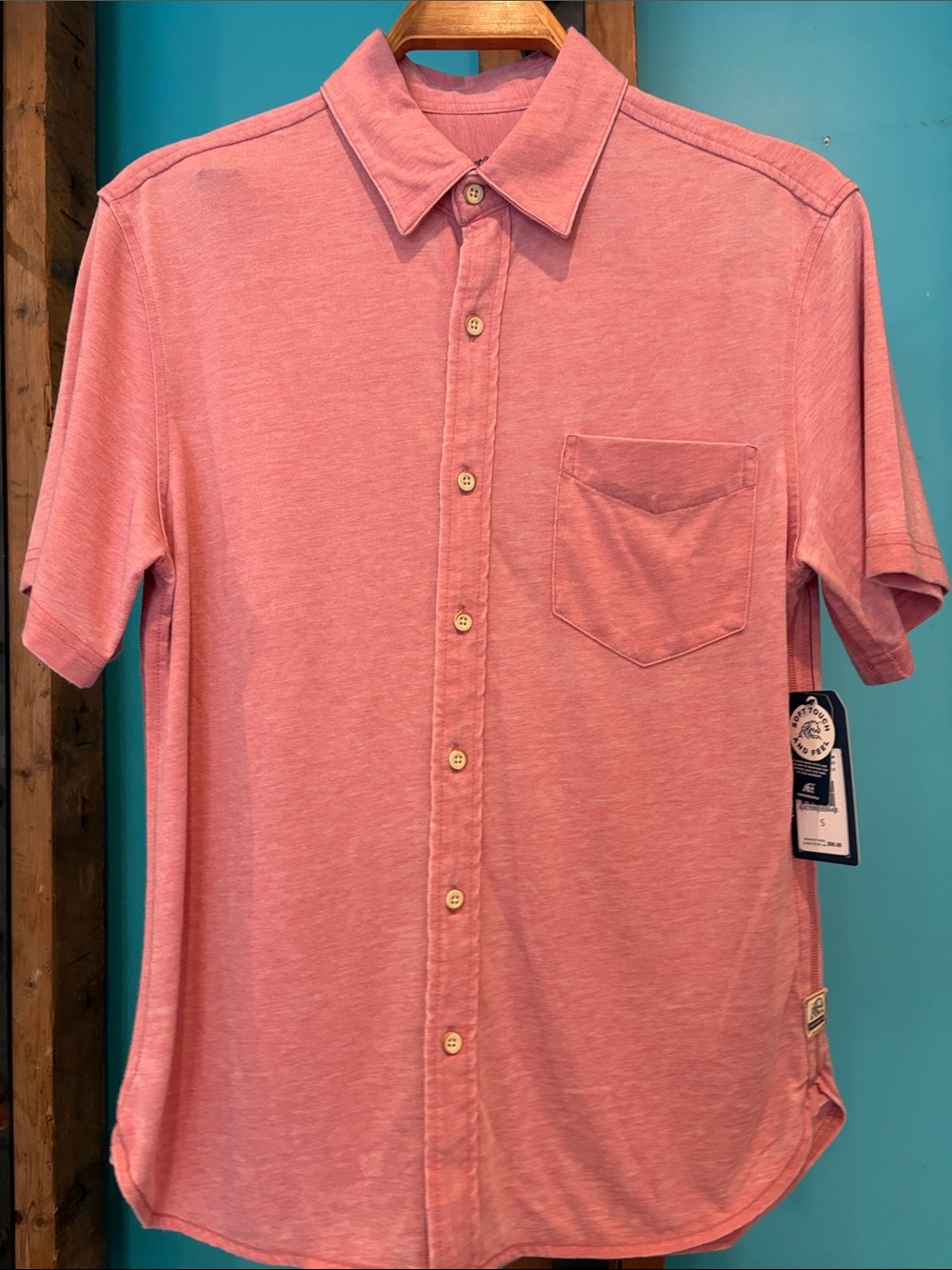 Surfside Supply Men's Heather Coral Short-Sleeve Button-Down Shirt